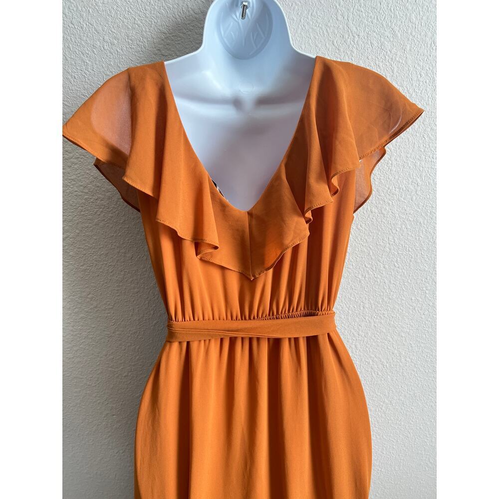 Rust Ruffle V-Neck Maxi Dress - Picture 5 of 9